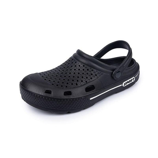 Stevvex black perforated garden clog with back strap and thick sole on Tampa Home & Garden Store