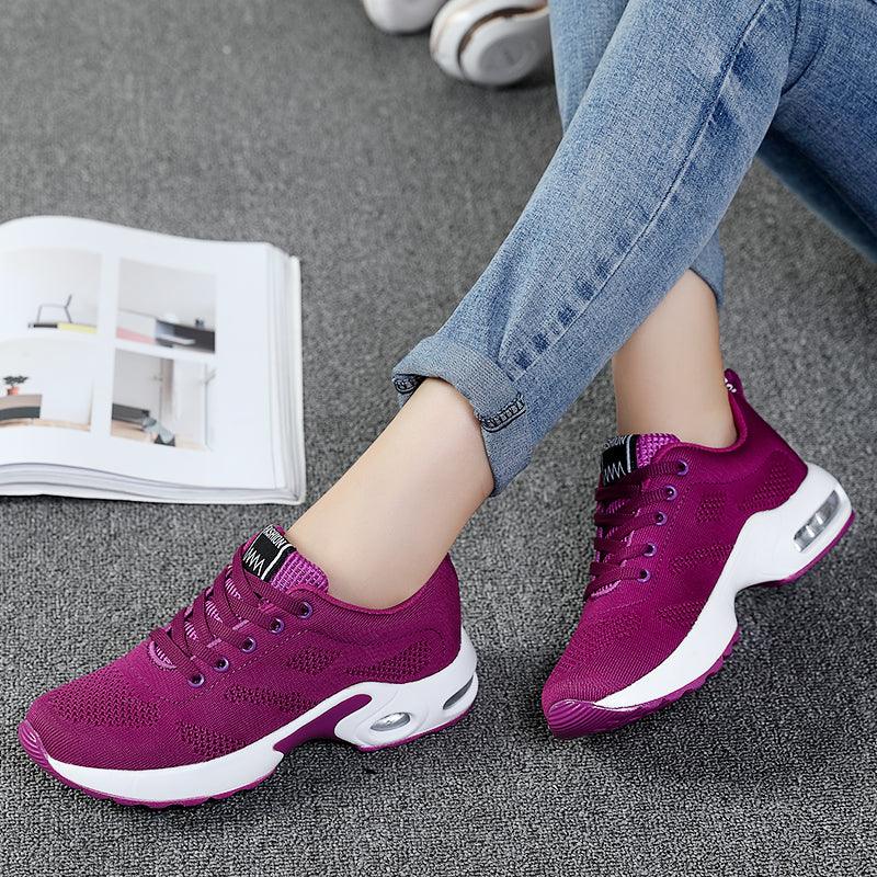 Stevvex womens athletic sneakers with breathable purple mesh upper and white cushioned sole on Tampa Home & Garden Store