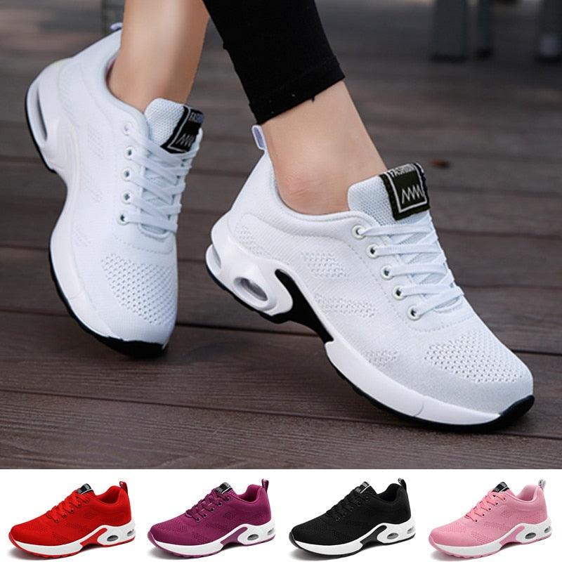 Stevvex white women's athletic sneakers with breathable mesh upper and air cushion sole on Tampa Home & Garden Store