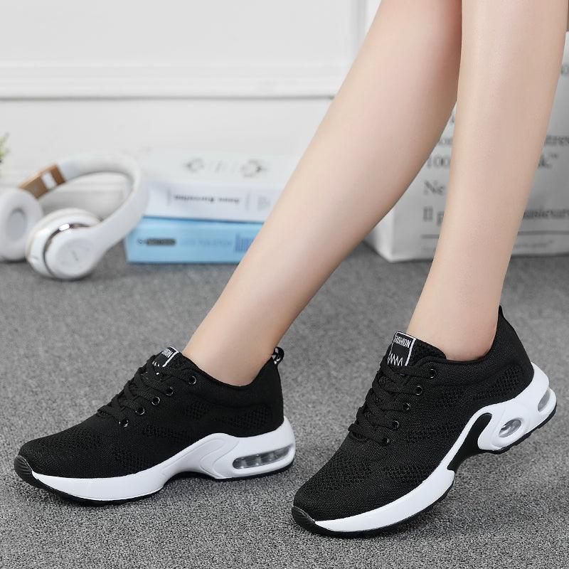 Stevvex black mesh athletic sneakers pair with white air-cushion sole on Tampa Home & Garden Store