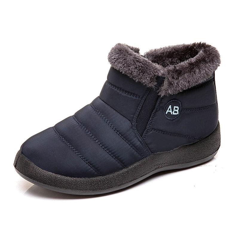 Stevvex women's waterproof winter boots navy fur-lined ankle boot with slip-on style on Tampa Home and Garden Store
