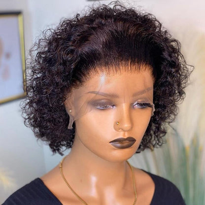 Stevvex pixie cut lace front wig, short curly black human hair on Tampa Home & Garden Store