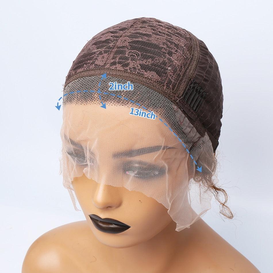 Stevvex lace-front pixie wig curly brown human hair, 13x1 lace front, pre-plucked mannequin head on Tampa Home & Garden Store