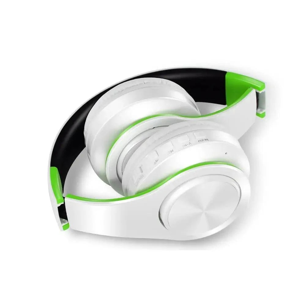 Stevvex wireless over-ear headphones white with green trim foldable on Tampa Home & Garden Store