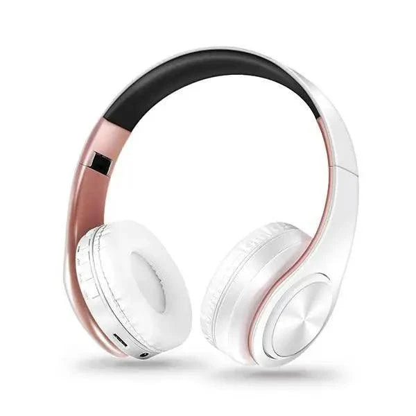 Headphones Stevvex white Bluetooth foldable with rose-gold trim over-ear design on Tampa Home & Garden Store