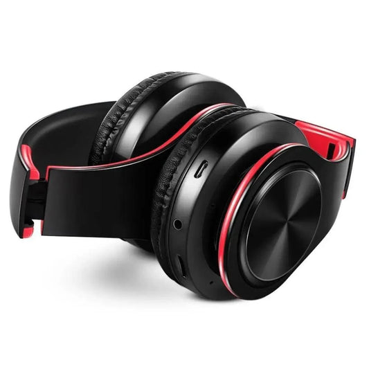 Headphones Stevvex wireless over-ear Bluetooth foldable, black with red trim on Tampa Home & Garden Store