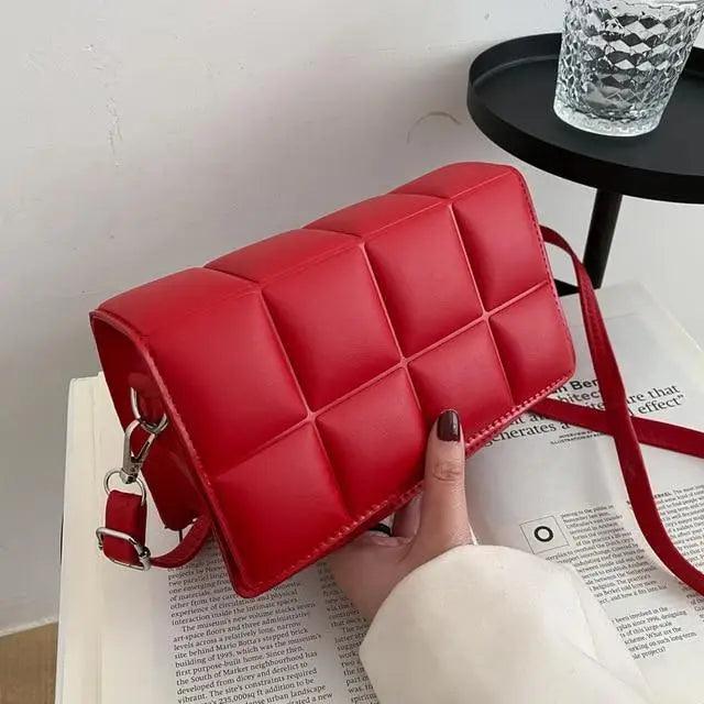 Stevvex red quilted shoulder bag with square paneling and cross-body strap ST93140LMN on Tampa Home & Garden Store