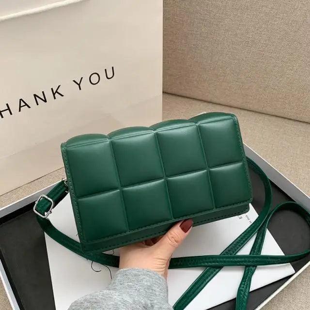 Stevvex ST93140LMN green quilted crossbody bag with square padded panels and adjustable strap on Tampa Home & Garden Store