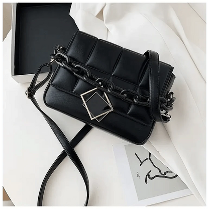 Stevvex black quilted faux-leather crossbody bag with metal chain strap and square clasp on Tampa Home & Garden Store