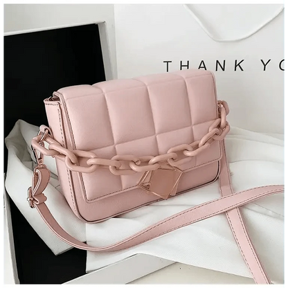 Stevvex pink quilted shoulder bag with chunky chain strap cross-body style on Tampa Home & Garden Store