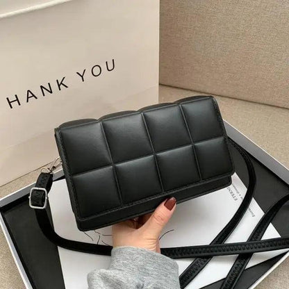 Stevvex quilted black shoulder bag with grid pattern, cross-body strap on Tampa Home & Garden Store