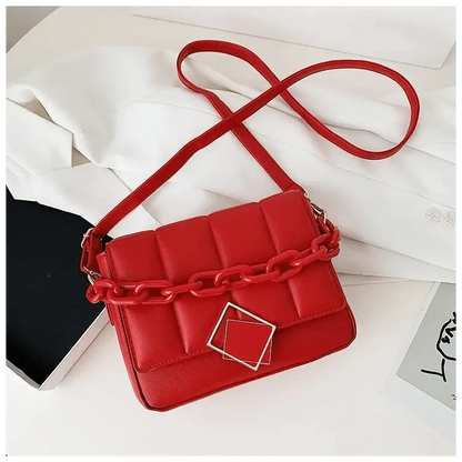 Stevvex red quilted single-shoulder cross-body bag with chunky chain and square clasp on Tampa Home & Garden Store
