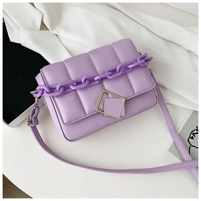 Stevvex lavender quilted shoulder bag with chain strap and square clasp cross-body design on Tampa Home & Garden Store