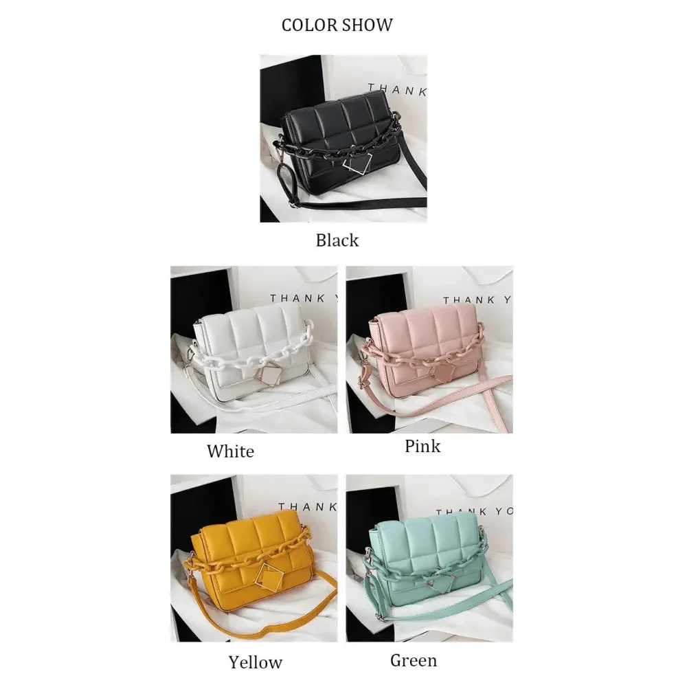 Fashionable quilted bag with chain-strap crossbody in Black White Pink Yellow Green (5 colors) on Tampa Home & Garden Store