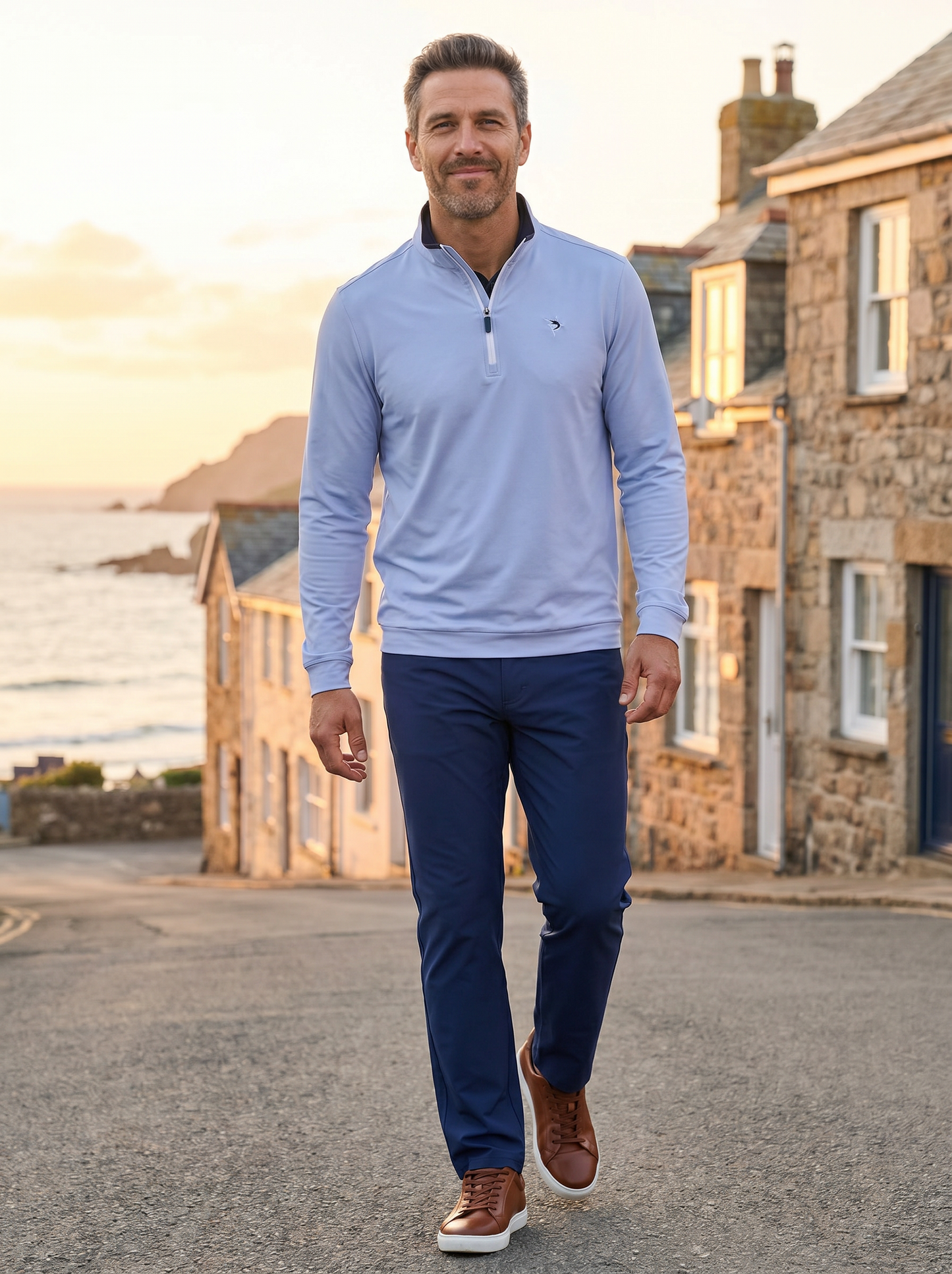 Long Beach Quarter Zip Ultra Soft Lightweight long sleeve top in light blue by White Water Life on Tampa Home & Garden Store