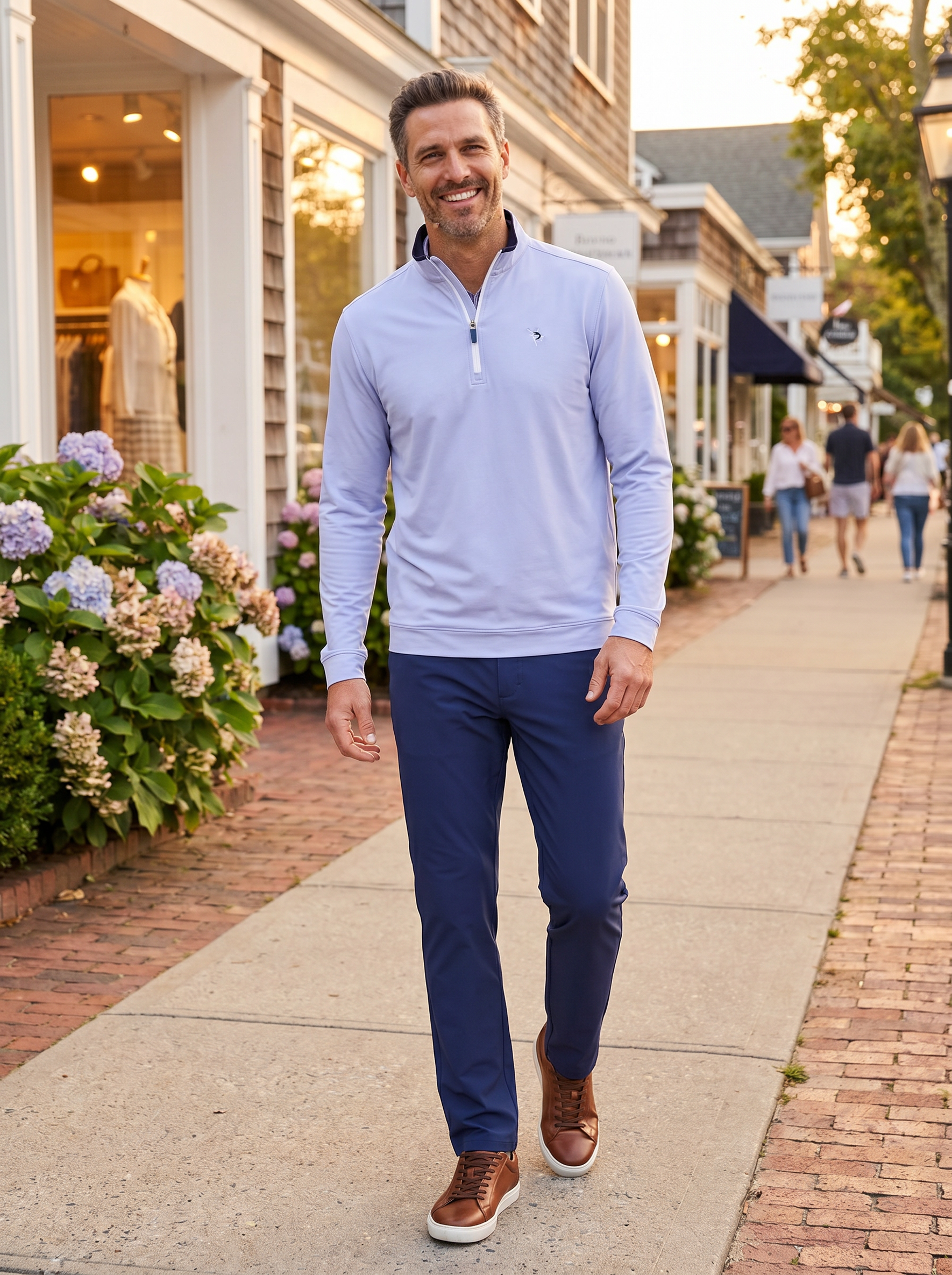 Long Beach Quarter Zip Ultra Soft lavender long sleeve top with White Water Life logo on Tampa Home & Garden Store