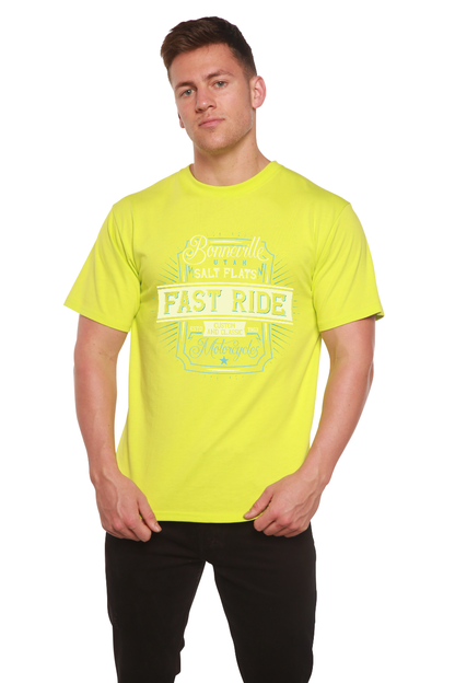 Fast Ride men's graphic T-shirt neon yellow by Spun Bamboo; bamboo viscose/organic cotton on Tampa Home & Garden Store