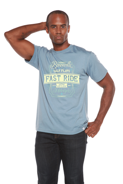 Fast Ride men's bamboo viscose organic cotton short sleeve graphic T-shirt blue Spun Bamboo on Tampa Home & Garden Store