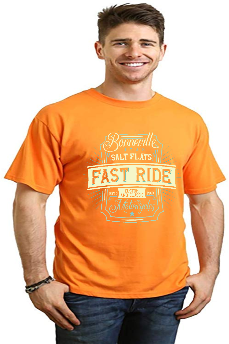 Men's Fast Ride orange graphic tee by Spun Bamboo in bamboo viscose/organic cotton on Tampa Home & Garden Store