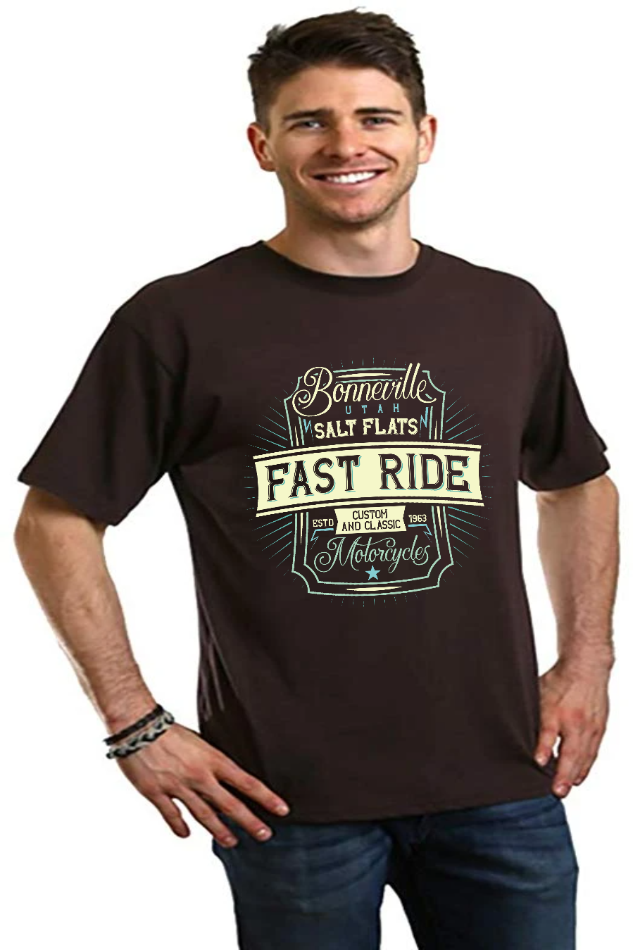Men's Fast Ride graphic T-shirt in brown bamboo viscose/organic cotton by Spun Bamboo on Tampa Home & Garden Store
