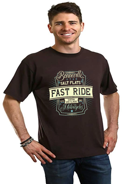 Men's Fast Ride graphic T-shirt in brown bamboo viscose/organic cotton by Spun Bamboo on Tampa Home & Garden Store