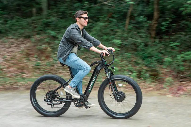 FAT-AWD 2.0 electric bicycle by EUNORAU, black frame with fat tires on Tampa Home & Garden Store