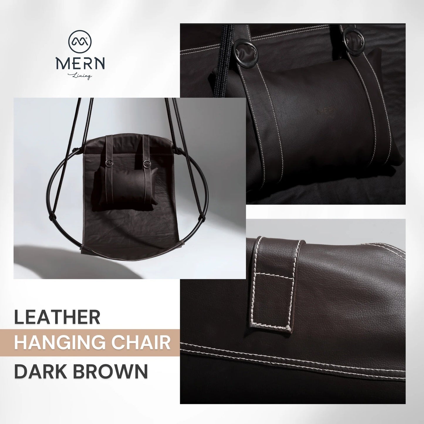 Silla colgante redonda de piel sintética color marrón oscuro