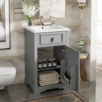 Elegant Vanity With Ceramic Sink and Shelf