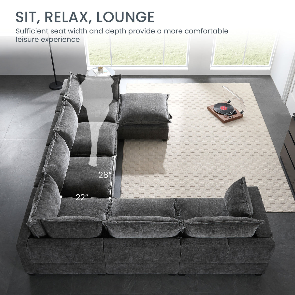 117.5'' modular sectional sofa with movable storage ottoman in dark gray fabric by HouseOfZazla on Tampa Home & Garden Store