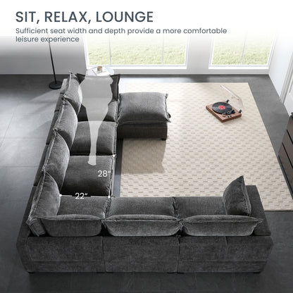 117.5'' modular sectional sofa with movable storage ottoman in dark gray fabric by HouseOfZazla on Tampa Home & Garden Store