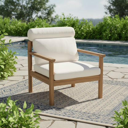 Acacia Wood Patio Chair and Outdoor Cushion Set