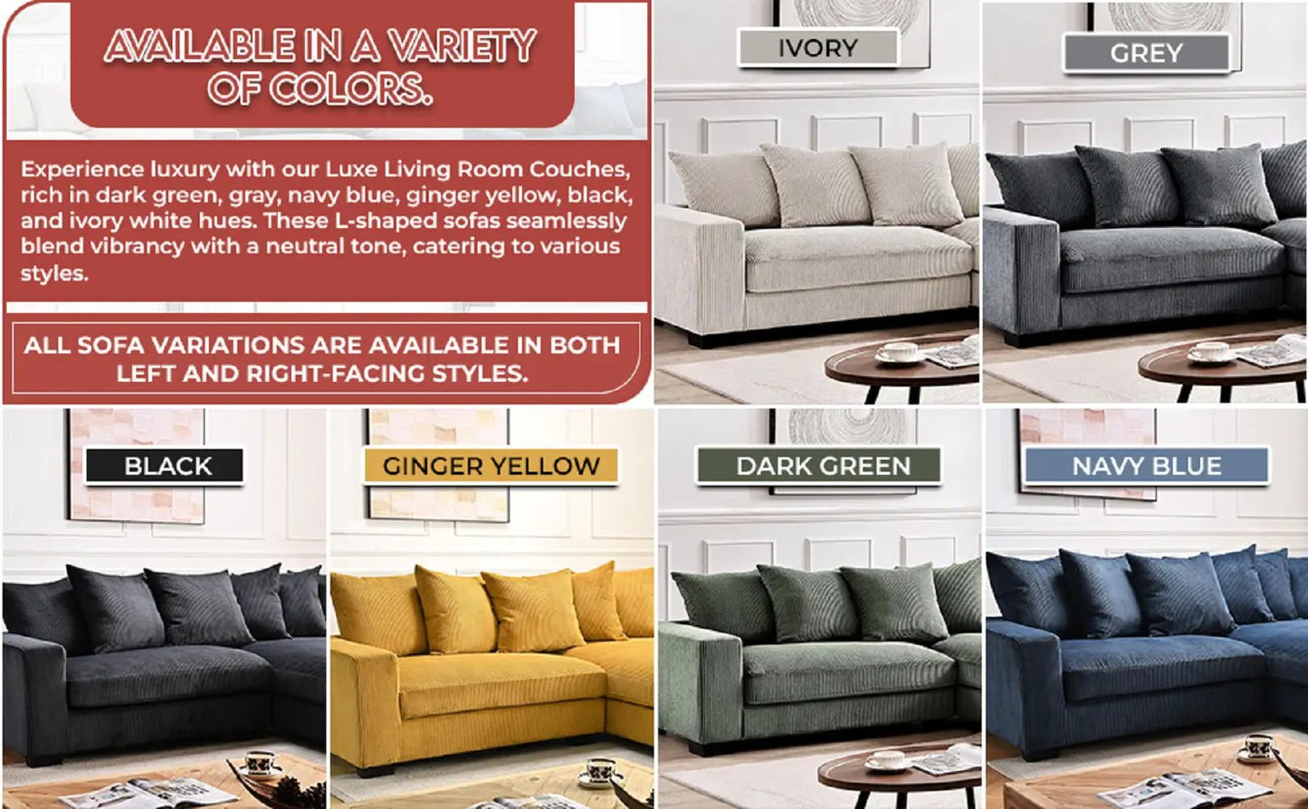 Luxe Oversized 2 Piece Sectional Sofa for Living