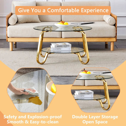 Double Layer Coffee Table with glass top and gold legs by Unique Piece Furniture on Tampa Home & Garden Store