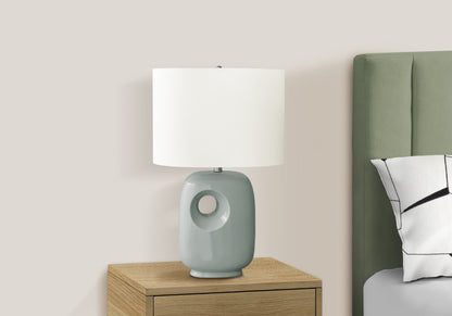 HouseOfZazla contemporary green ceramic table lamp with ivory shade on wooden nightstand on Tampa Home & Garden Store