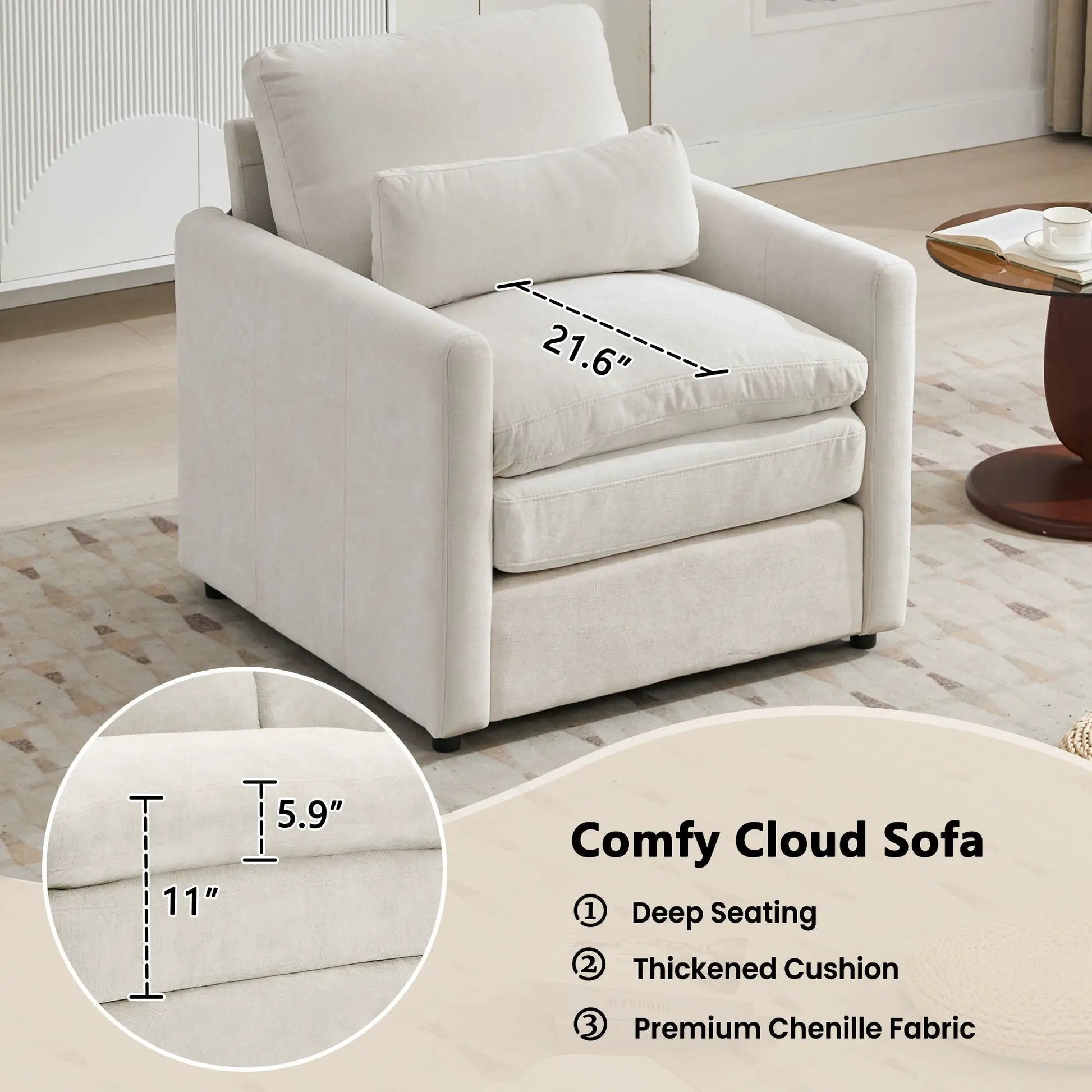 Cozy Upholstered Sofa Set For Living Room cream fabric 3-piece living room set on Tampa Home & Garden Store