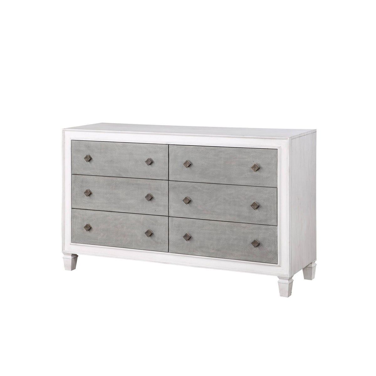 Katia Weathered Dresser with Full Extension Drawers, white frame gray fronts HouseOfZazla on Tampa Home & Garden Store