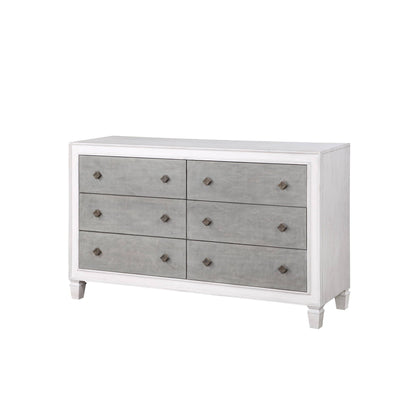 Katia Weathered Dresser with Full Extension Drawers, white frame gray fronts HouseOfZazla on Tampa Home & Garden Store