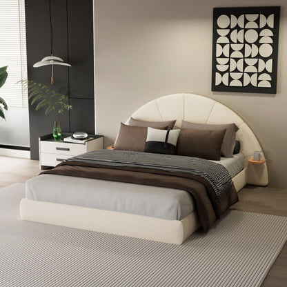 Queen arched beige upholstered bed with built-in small table, floor-standing design HouseOfZazla on Tampa Home & Garden Store