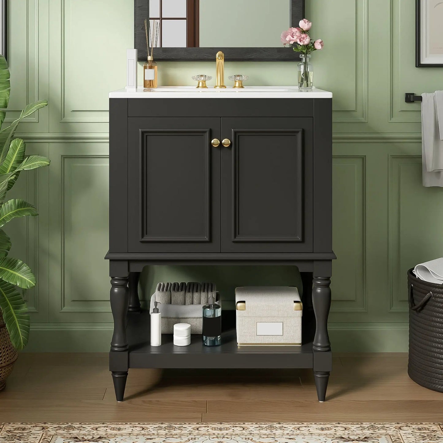 Modern Bathroom Vanity With Sink Open Shelf