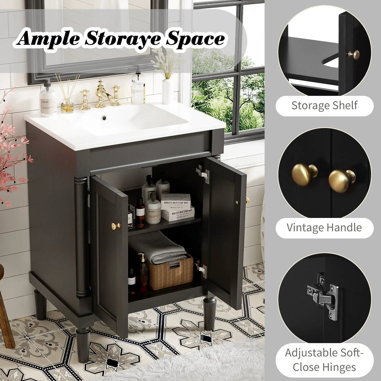 Bathroom Vanity with Top Sink and Dual Storage
