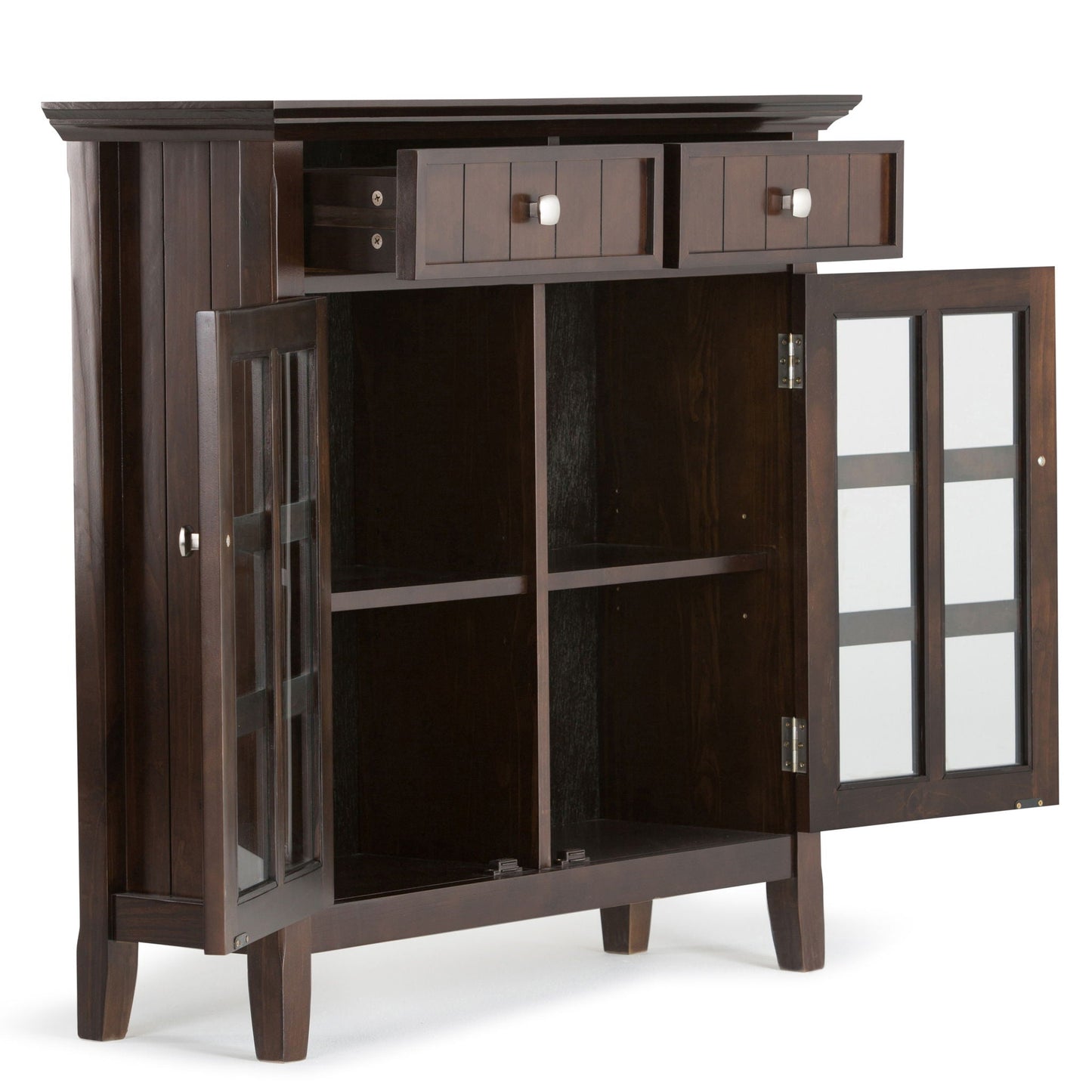 Acadian entryway storage cabinet brunette brown with glass doors and drawers by HouseOfZazla on Tampa Home & Garden Store
