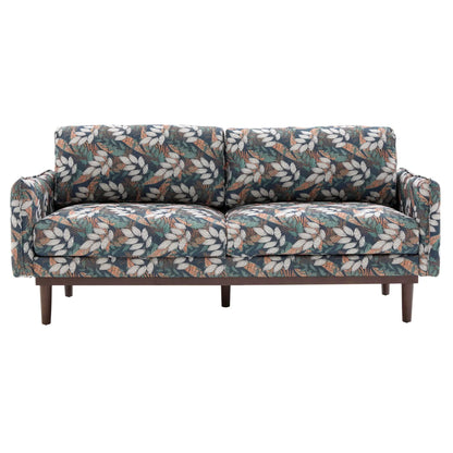 2 Seater Loveseat Sofa with leaf-patterned upholstery, teal and brown accents, wooden legs on Tampa Home & Garden Store