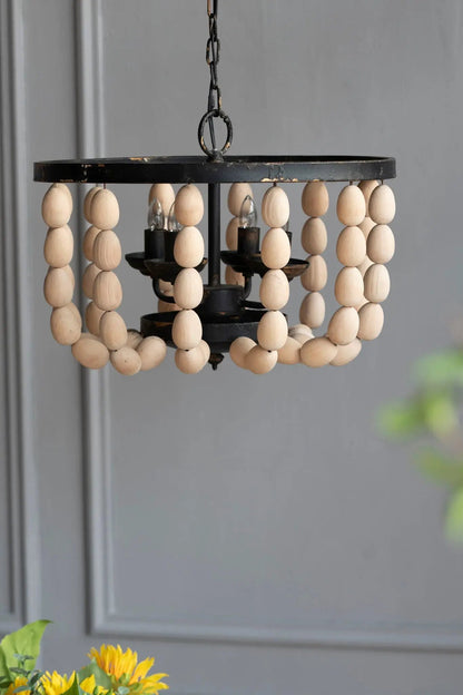 4 Light Wood Chandelier With Adjustable Chain