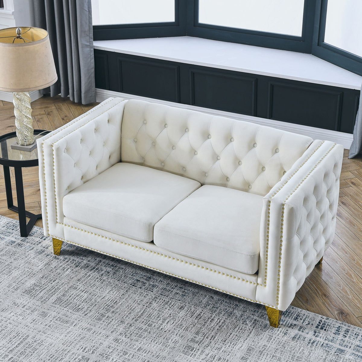 Modern Button Tufted Sofa With Nailhead Trim