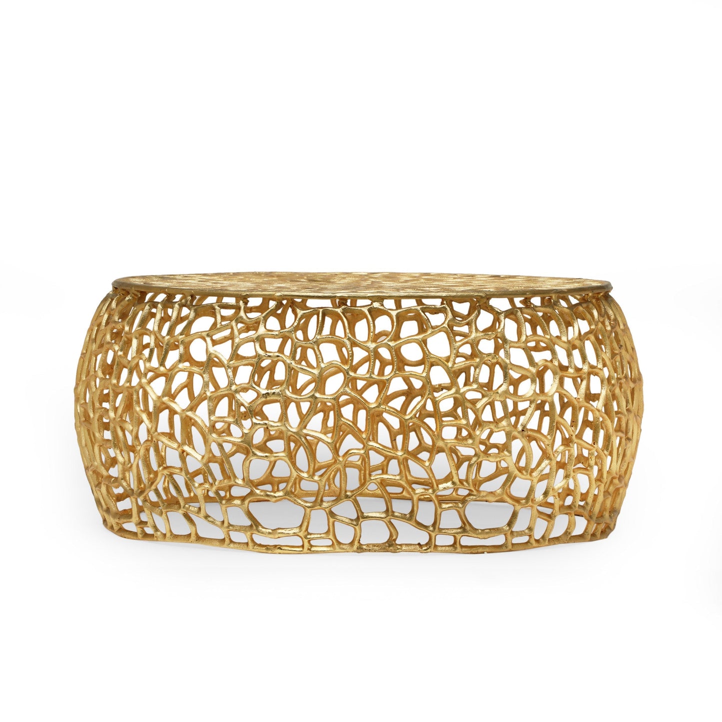 Modern glam mesh round coffee table with gold accents and aluminum frame HouseOfZazla on Tampa Home & Garden Store