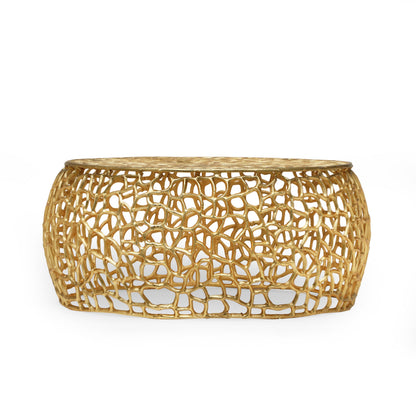Modern glam mesh round coffee table with gold accents and aluminum frame HouseOfZazla on Tampa Home & Garden Store