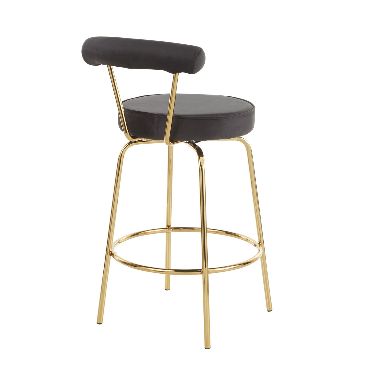 Glam counter stool with swivel seat, black upholstered cushion and gold metal frame on Tampa Home & Garden Store