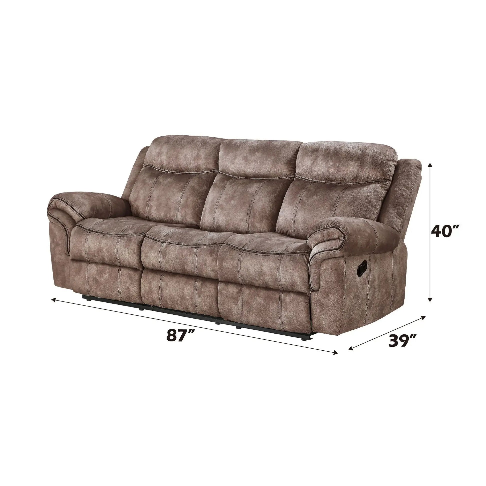 Zubaida recliner sofa with USB port and drop-down table, brown upholstery, 87 inches wide on Tampa Home & Garden Store