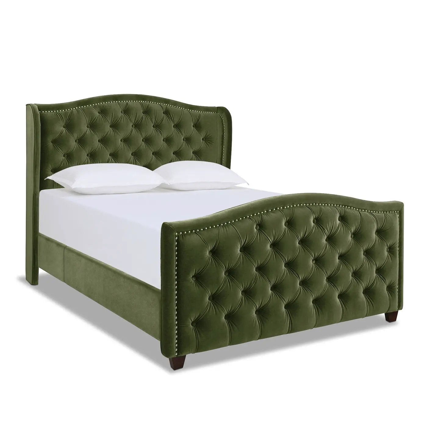 Marcella upholstered shelter bed in olive green velvet with head/footboard by Unique Piece on Tampa Home & Garden Store