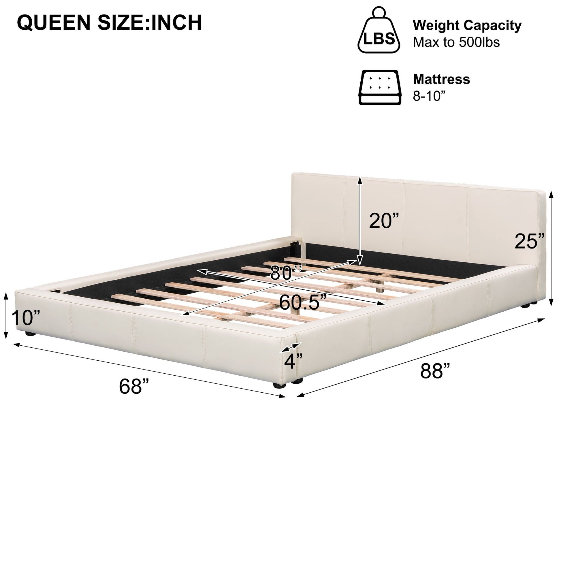 Stylish Upholstered Bed Birch Wood Frame queen size beige faux-leather upholstery HouseOfZazla on Tampa Home & Garden Store